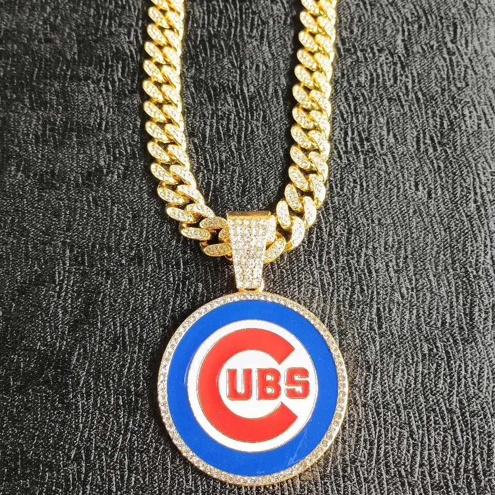 Chicago Cubs Necklace Pendant Cuban Chain Link Baseball Jewelry MLB